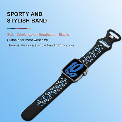 AIG Silicone Sport Band Compatible with Apple Watch 42mm - Black & Blue
