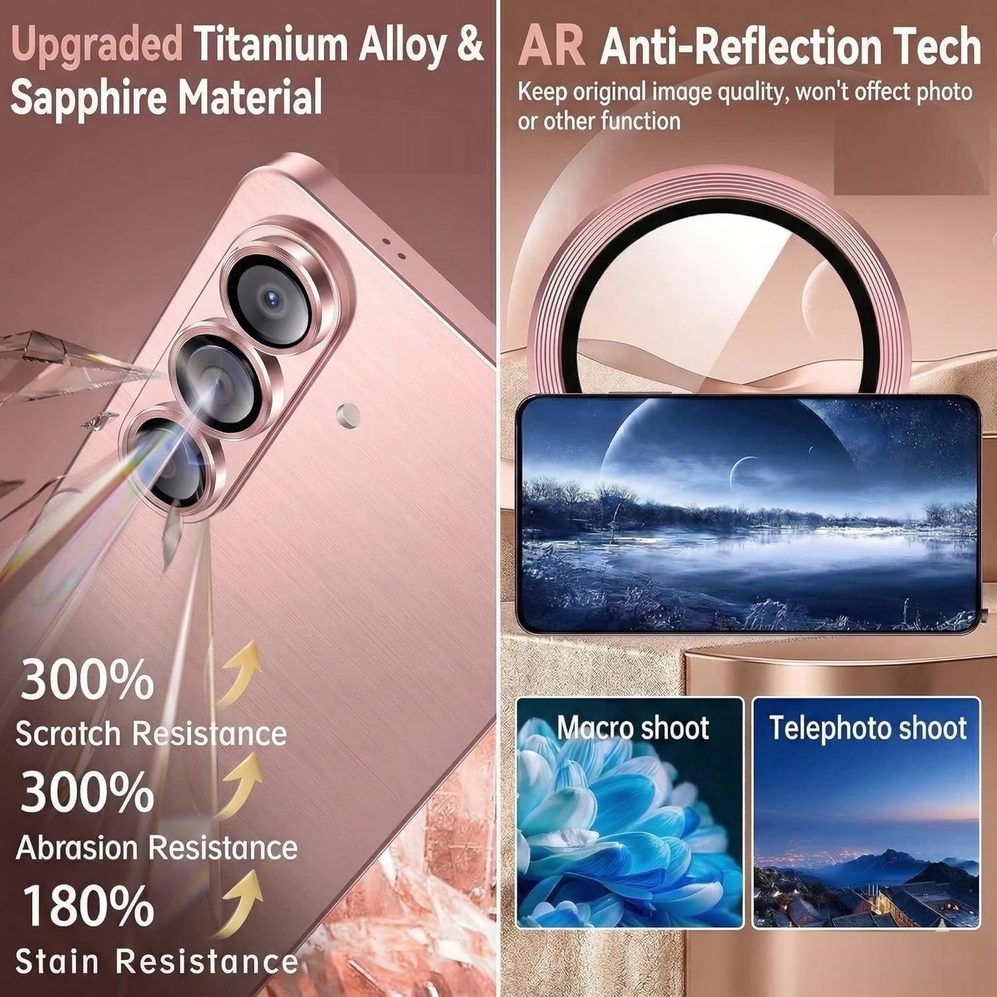 AIG 9H Camera Lens Protector for Samsung Galaxy S26 / S26 Plus – Pink Gold, AR/AF Coated, UHD Clear, Scratch Resistant