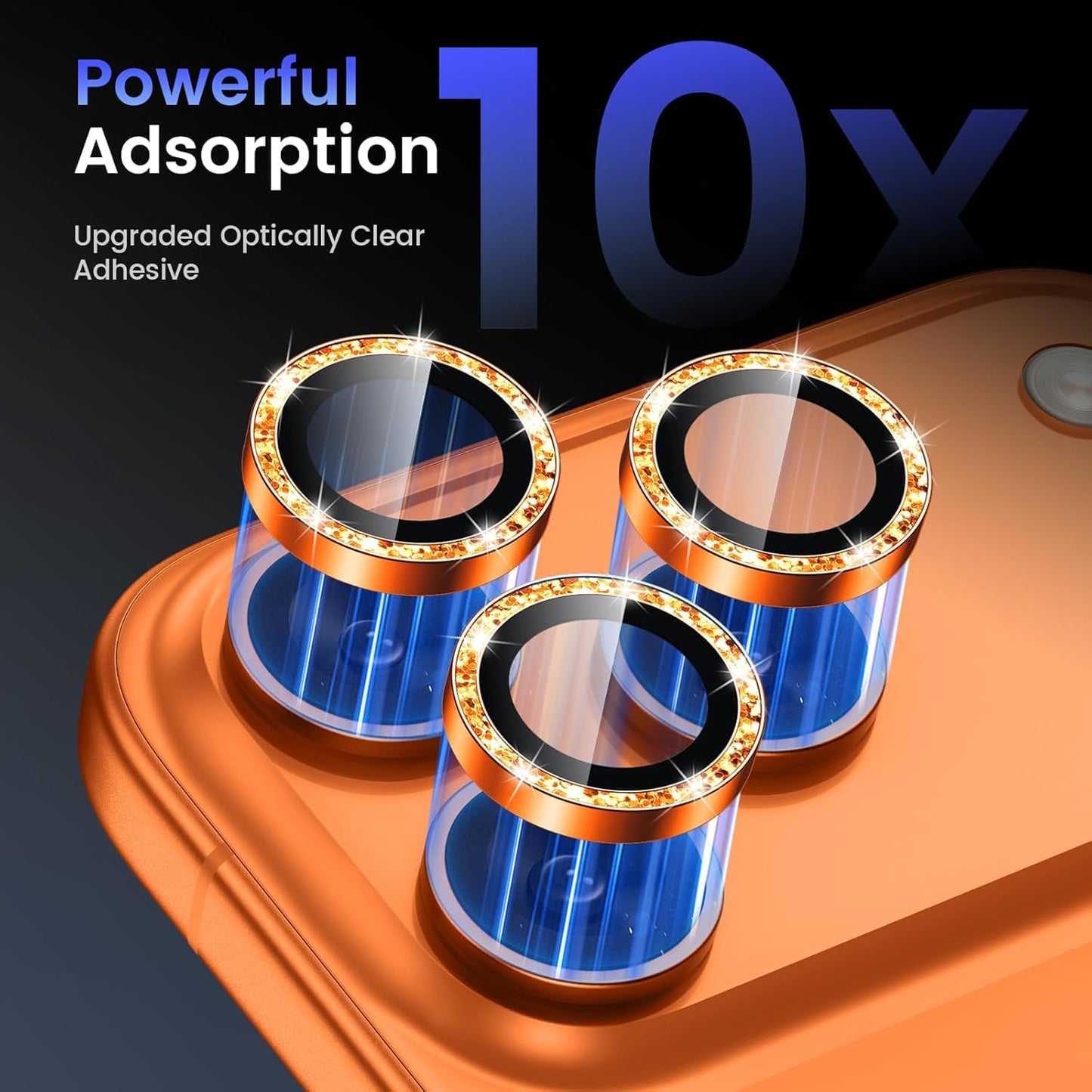 AIG Camera Lens Protector for iPhone 17 Pro/Pro Max –9H Tempered Glass with Glitter Metal Ring, Scratch Resistant, HD Clear (Orange Glitter)