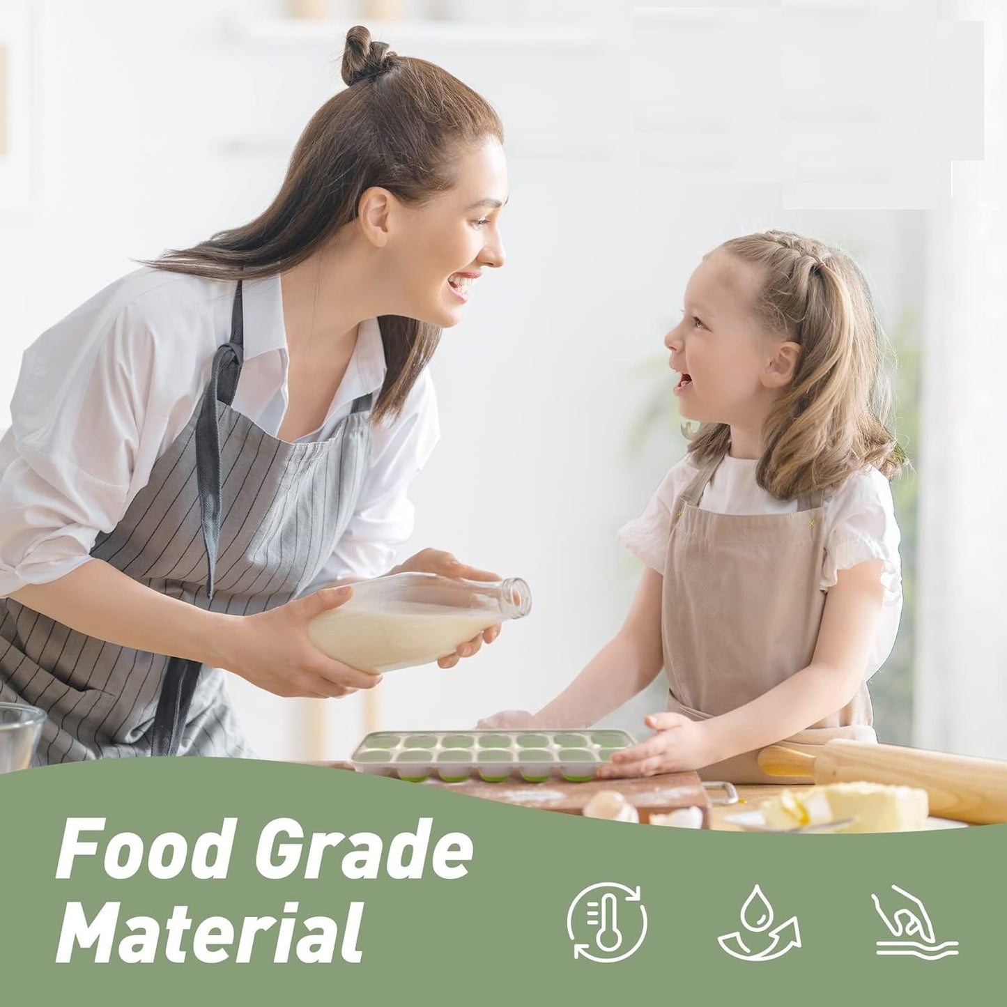 Silicone Ice Cube Tray with Lid – 28 Ice Cubes (2 Pack, 14 Cavities Each) Easy Release Ice Maker for Freezer, Stackable & Reusable Ice Moulds for Whiskey, Cocktails & Beverages (Green)