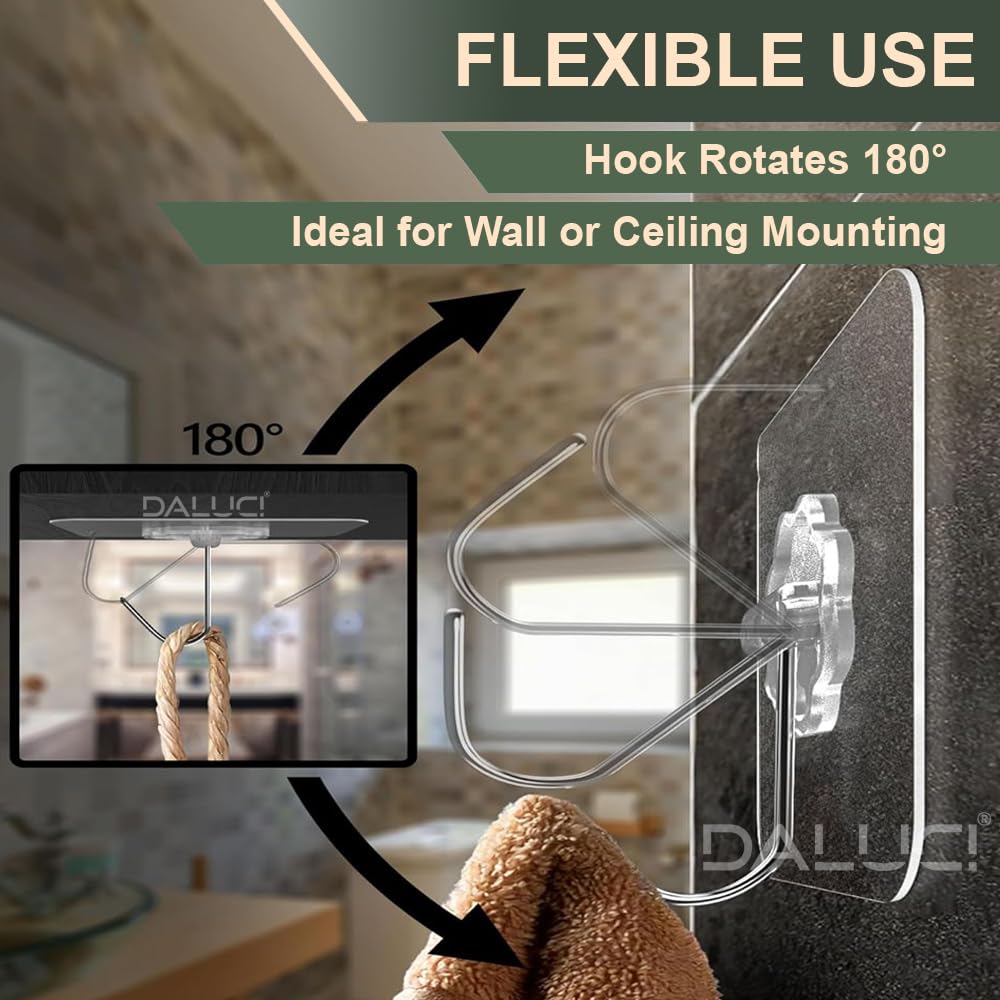 20 Pcs Self Adhesive Wall Hooks – Heavy Duty Waterproof Transparent Sticky Hooks for Kitchen, Bathroom, Bedroom, Office, Home & Hanging Accessories