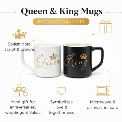 King & Queen Ceramic Coffee Mug Set – Premium Couple Tea & Coffee Cups for Husband & Wife | Romantic Gift for Anniversary, Wedding, Valentine & Birthday (Set of 2)