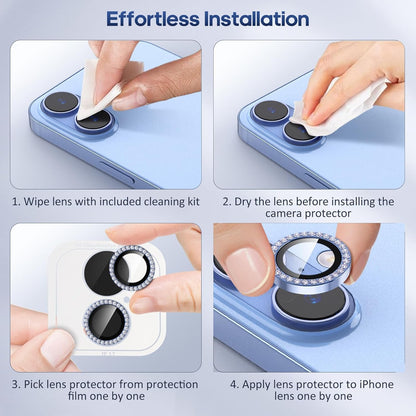 AIG Camera Lens Protector for iPhone 17 – Bling Diamond Metal Ring, 9H Tempered Glass (Blue Diamond, Scratch-Proof, Case Friendly)