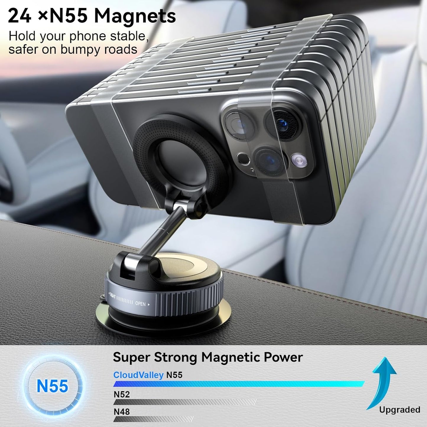 AIG 360° Rotating Magnetic Car Phone Holder – Dashboard Mount with Locking Base & Strong Magnet Grip, Universal Compatibility