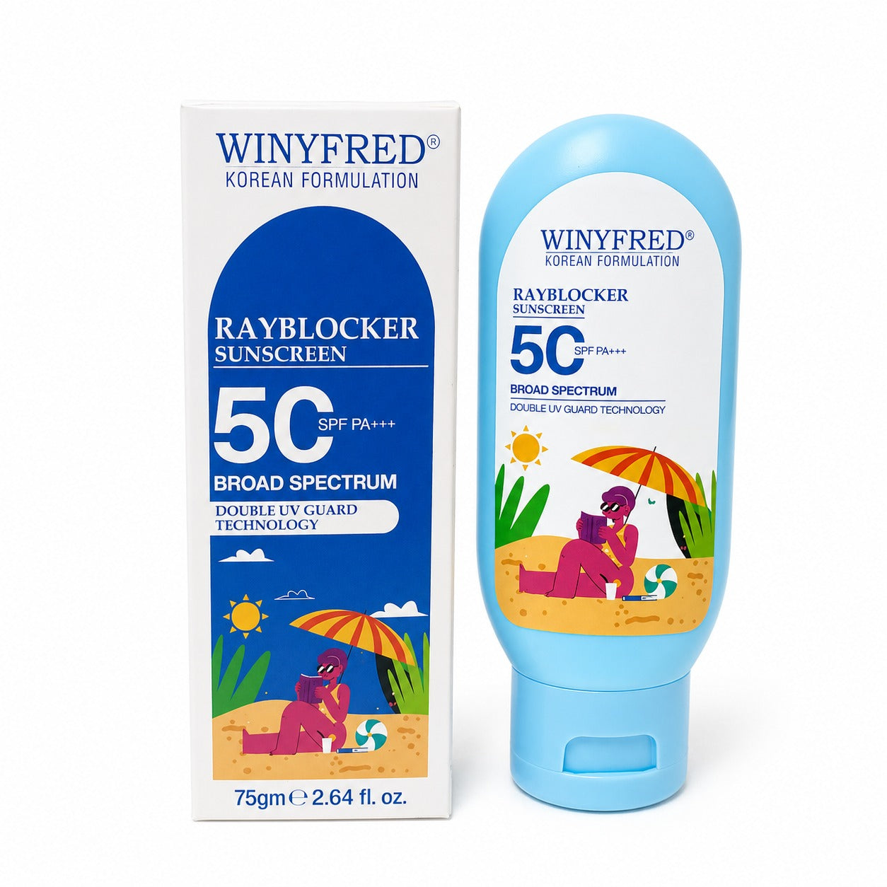 Winyfred Rayblocker Sunscreen SPF 50 PA+++ | Broad Spectrum UVA UVB Protection | Lightweight Non Greasy No White Cast