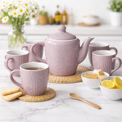 Ceramic Tea Set with Kettle and 6 Cups Tea Cup Set with Teapot Stylish Drinkware Set for Tea Coffee Serving Home Kitchen Dining Table Gift Set
