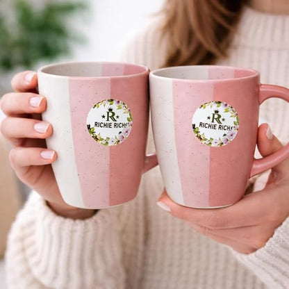 Ceramic Mug Set of 2 Matching Coffee Cups Premium Ceramic Tea Coffee Mug Set for Home Kitchen Office Stylish Drinking Cups for Tea Coffee Milk Hot Beverages | Pink