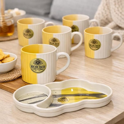 Ceramic Coffee Mug for Daily Use, 300 ml Tea & Coffee Cup, Yellow & White Ceramic Mug, Microwave Safe Drinkware for Home, Office, Kitchen & Daily Basic Use