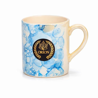 Elegant Two Tone Ceramic Tea Cup Set with Serving Platter | 6 Tea Cups with Tray | Premium Drinkware Set for Tea Coffee Serving | Stylish Cup Set for Home Kitchen Dining & Gifting |Blue