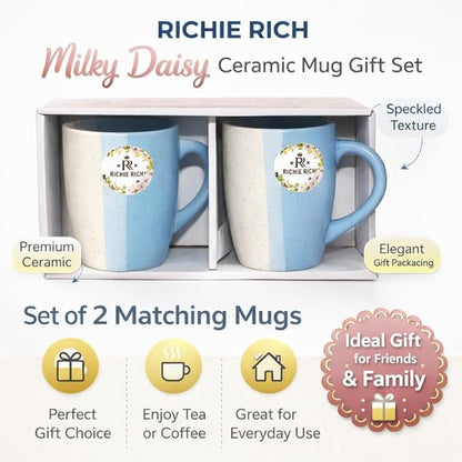 Ceramic Mug Set of 2 Matching Coffee Cups Premium Ceramic Tea Coffee Mug Set for Home Kitchen Office Stylish Drinking Cups for Tea Coffee Milk Hot Beverages | Blue