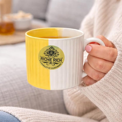 Ceramic Coffee Mug for Daily Use, 300 ml Tea & Coffee Cup, Yellow & White Ceramic Mug, Microwave Safe Drinkware for Home, Office, Kitchen & Daily Basic Use