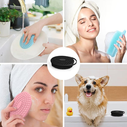 Silicone Bath Body Scrubber for Men & Women – Soft Bristle Shower Brush for Deep Cleaning, Exfoliating & Massage, Easy Grip Design (Black)