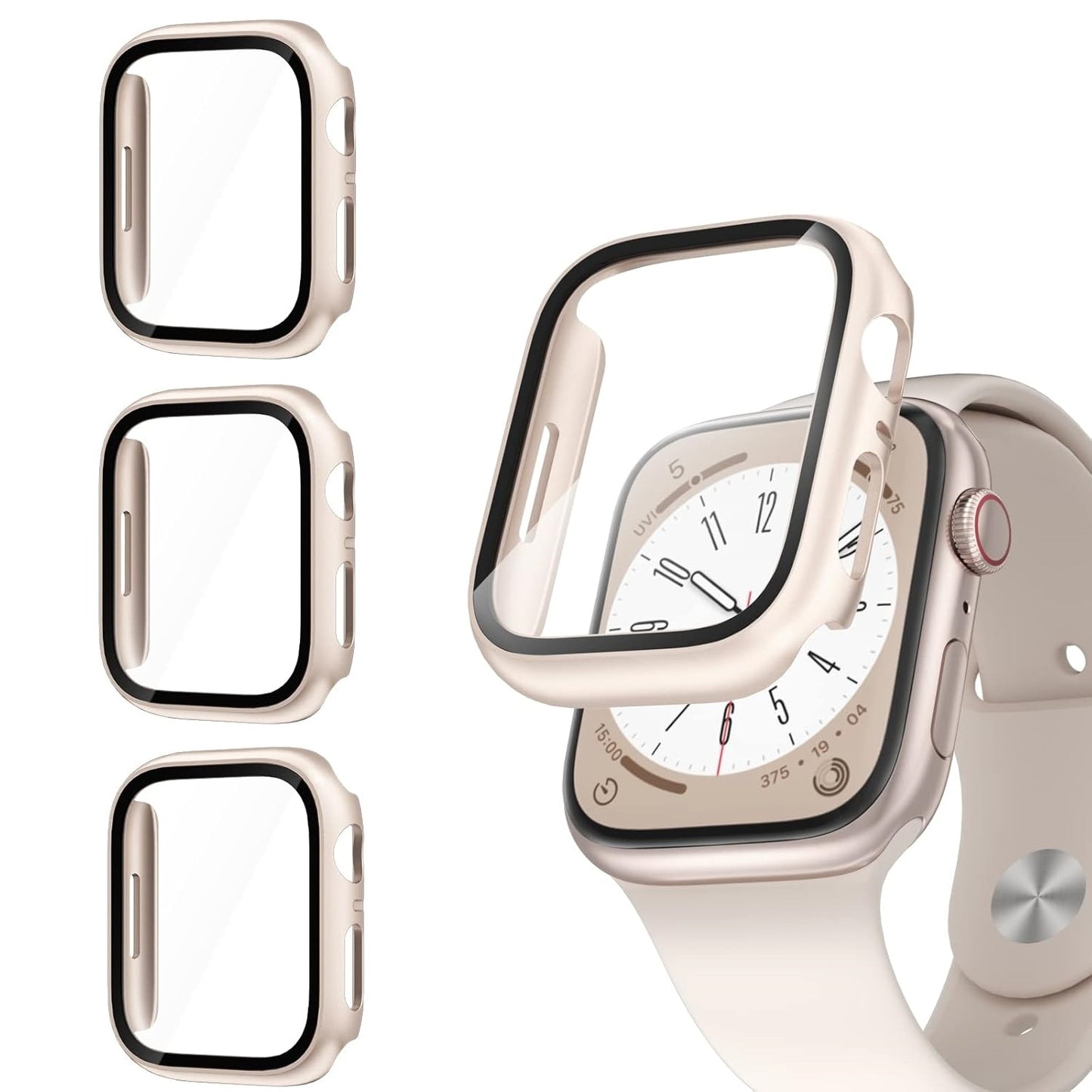 AIG Clear Hard Case with Tempered Glass for Apple Watch 40mm (Series 4/5/6) - Starlight (03 PACK)