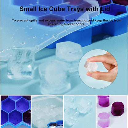 AIG Silicone Ice Cube Trays with Lids – 3 Pack Easy-Release Hexagon Ice Maker for Freezer, Reusable Food-Grade Ice Molds for Cocktail Bar, Whiskey, Iced Coffee & Home Kitchen (Blue)