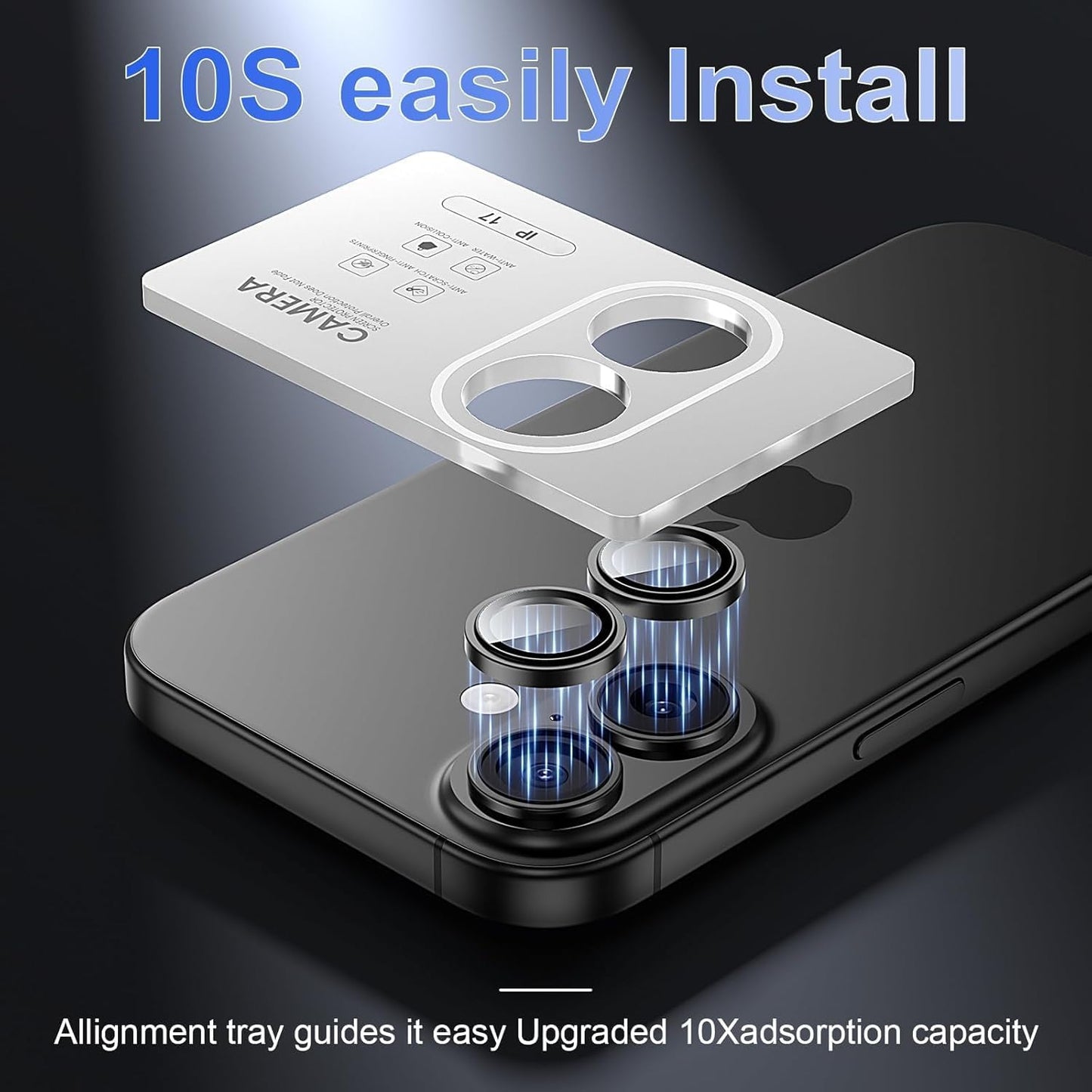 AIG Camera Lens Protector for iPhone 17 – 9H Tempered Glass, Metal Ring, HD Clear, Anti-Scratch, Case Friendly – Black