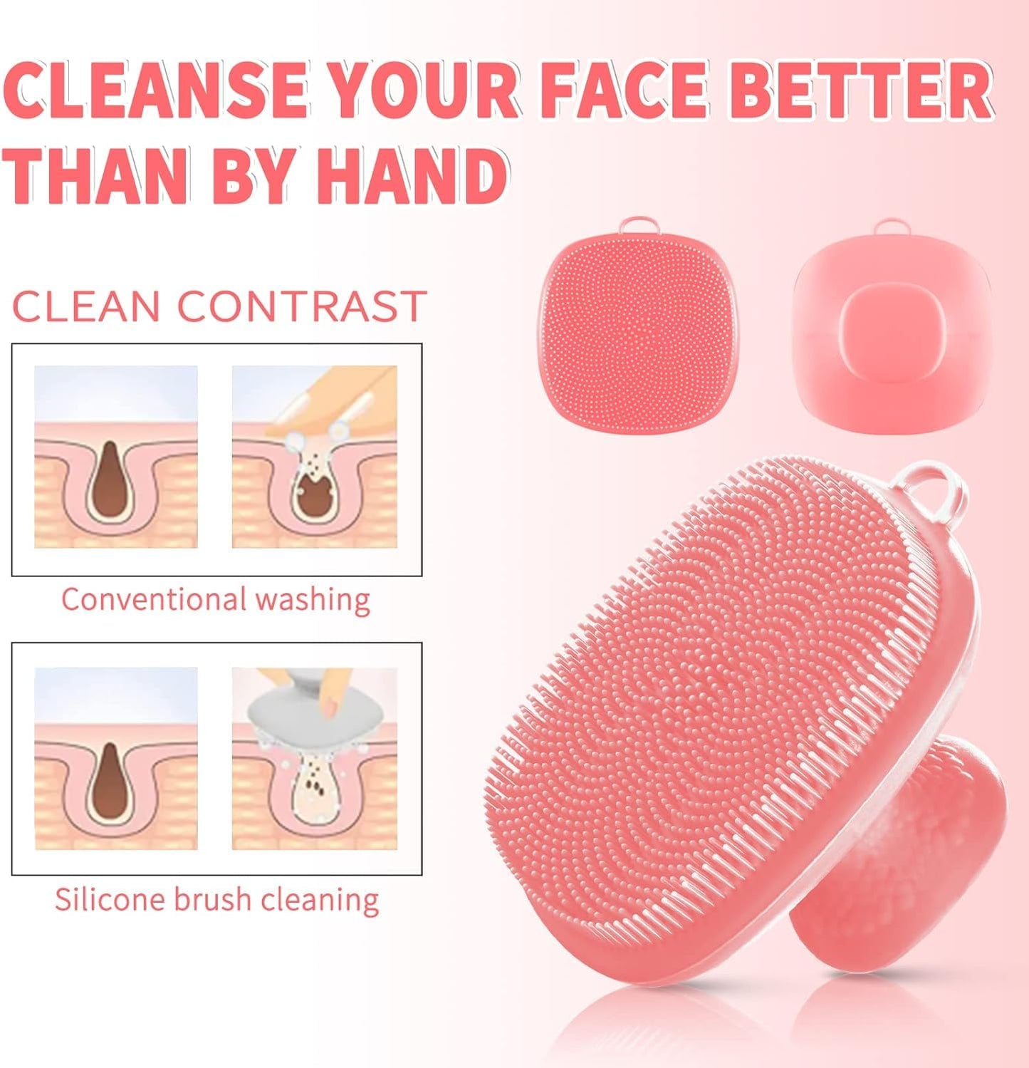 Silicone Face Scrubber (Pink, 2 Pack) – Soft Deep Cleansing Brush