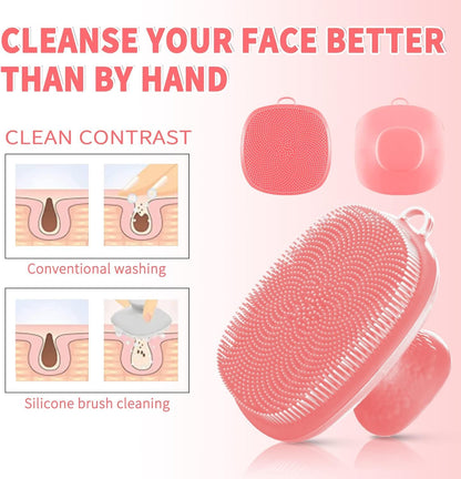 Silicone Face Scrubber (Pink, 2 Pack) – Soft Deep Cleansing Brush