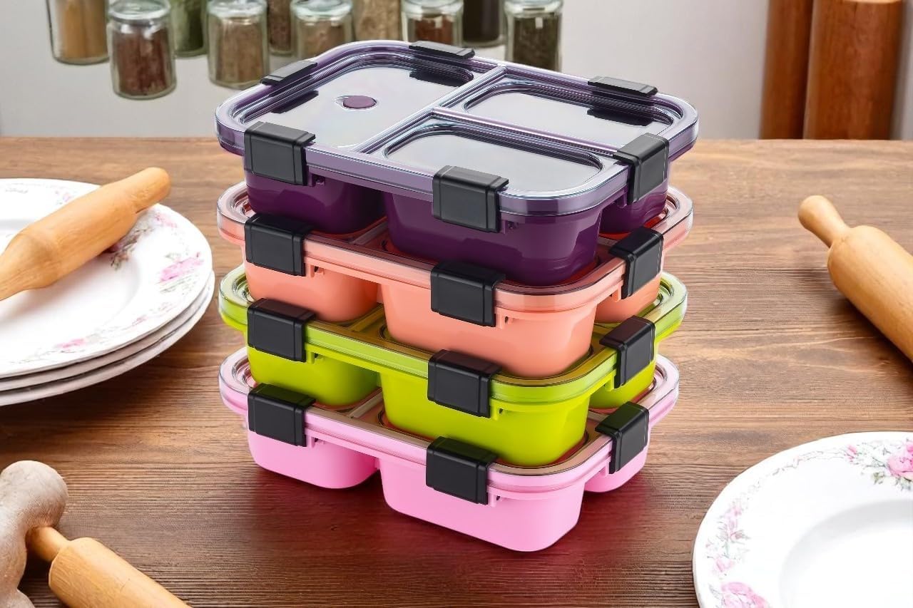 AIG 01 Pack Premium Lunch Box – 3 Compartments, 6-Lock Leak-Proof Design, BPA-Free, Freezer Safe, Durable & Lightweight