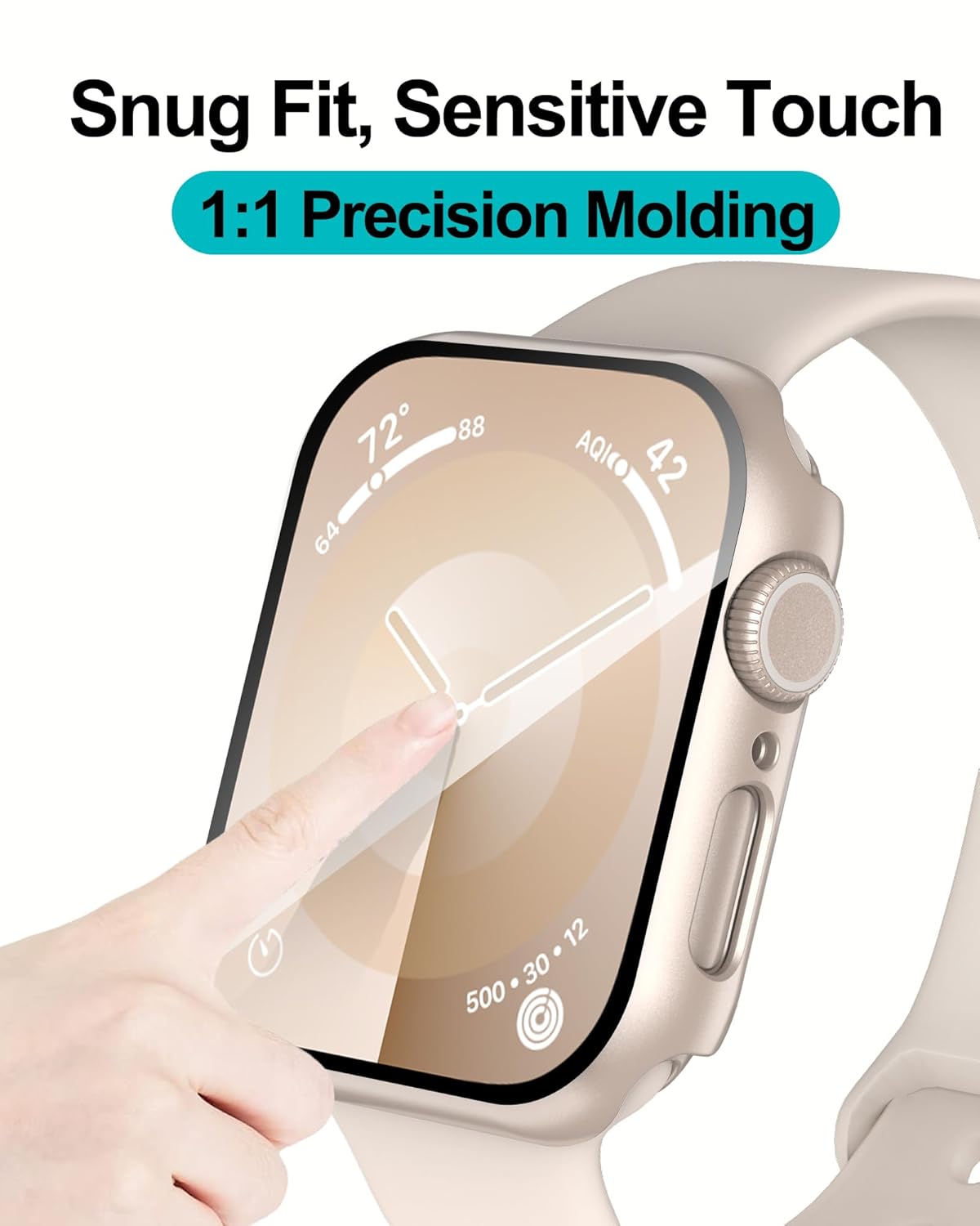 AIG Apple Watch 41mm Hard Case with Tempered Glass Screen Protector, Ultra-Thin Protective Cover for Series 9/8/7 - Starlight (04 PACK)