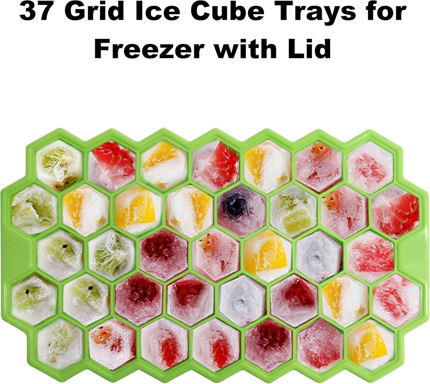 AIG Silicone Ice Cube Trays with Lids – 4 Pack Easy-Release Hexagon Ice Maker for Freezer, Reusable Food-Grade Ice Molds for Cocktail Bar, Whiskey, Iced Coffee & Home Kitchen (Green)