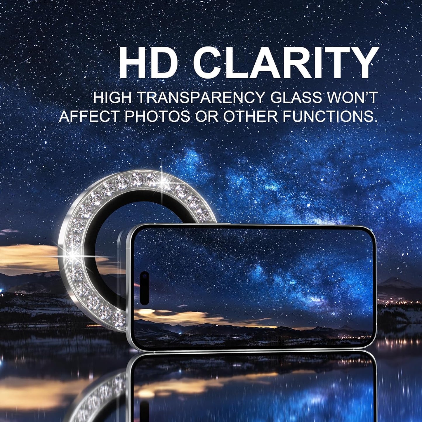 AIG Camera Lens Protector for iPhone 16/16 Plus – 9H Glass with Metal Ring – Silver Diamond