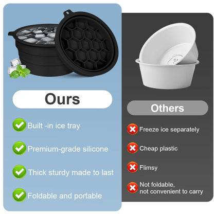 Face Bowl for Ice with Built-in Ice Tray – Collapsible Silicone Facial Ice Bath Bowl for Cold Plunge Therapy, Skin Tightening & Acne Relief – Portable Spa Tool for Home & Travel(Black)