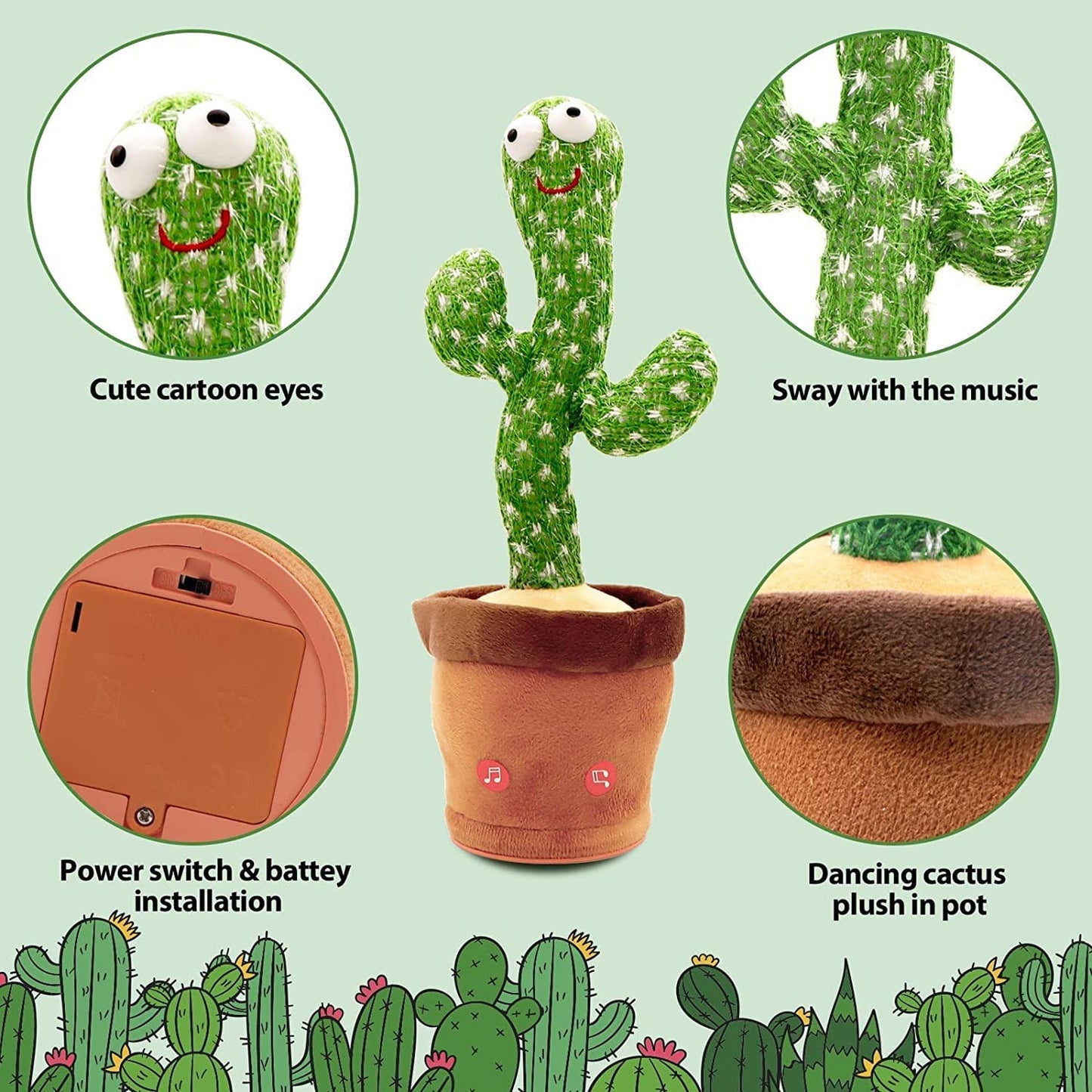 AIG Dancing Cactus Toy – Plush, Voice Repeat, Singing & LED Lights for Kids (Multicolor)