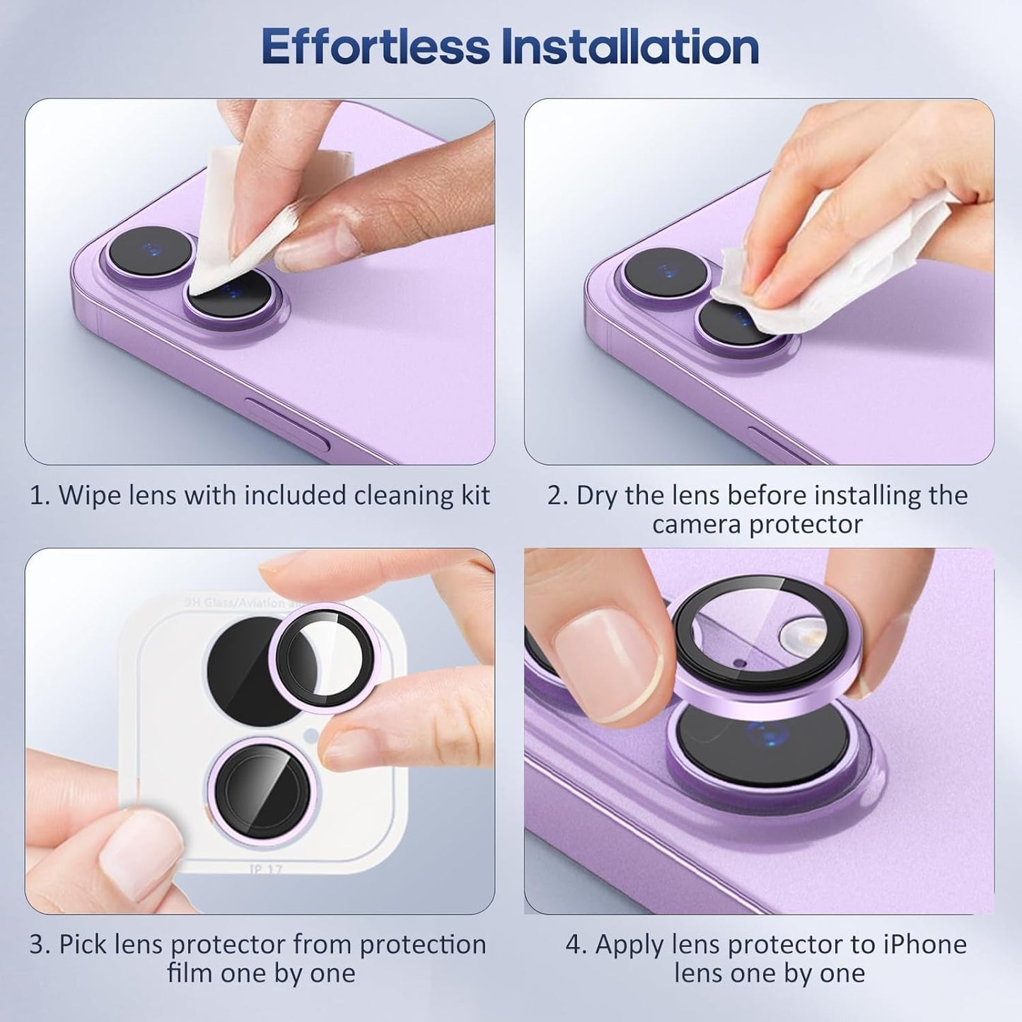 AIG Camera Lens Protector for iPhone 17 with 9H Tempered Glass, Bling Metal Ring, Scratch-Proof, HD Clear, Case Friendly – Purple