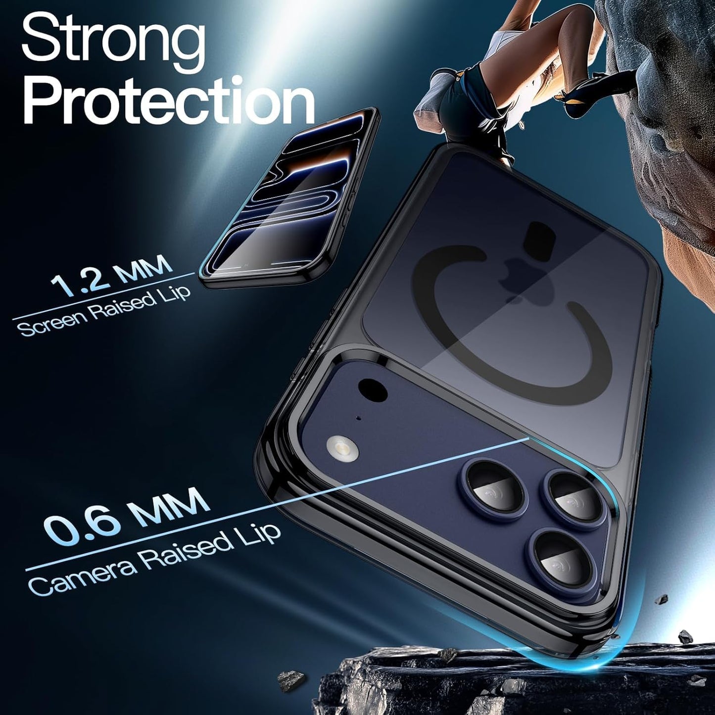 AIG Magnetic Case for iPhone 17 Pro Max (6.9") – Clear Back Black Frame