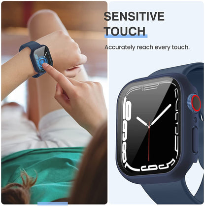 AIG Clear Hard Case with Tempered Glass for Apple Watch 40mm (Series 4/5/6) - Blue+Clear+Black (03 Pack)