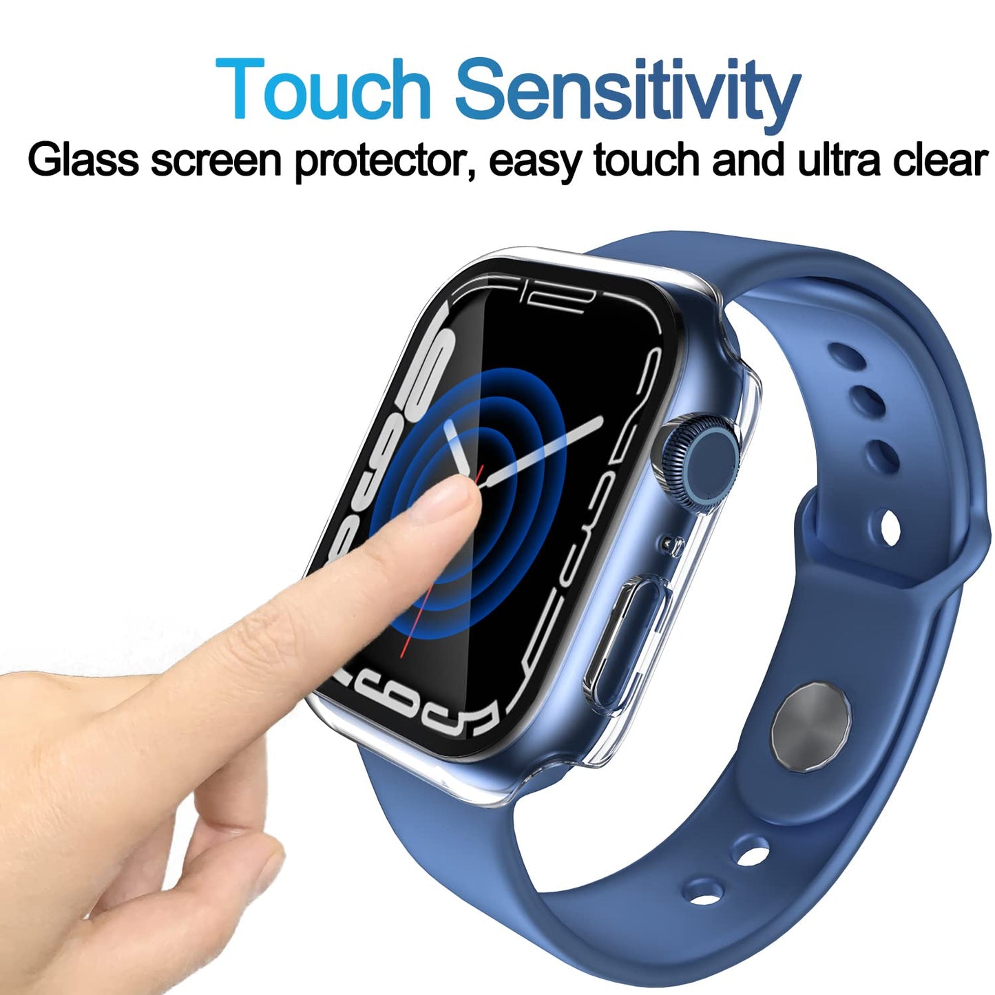 AIG Apple Watch 45mm Hard Case with Tempered Glass Screen Protector, Ultra-Thin Protective Cover for Series 9/8/7 - Clear/Transparent (1 Pack)