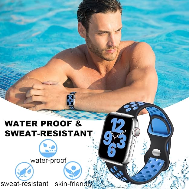 AIG Silicone Sport Band Compatible with Apple Watch 42mm - Black & Blue