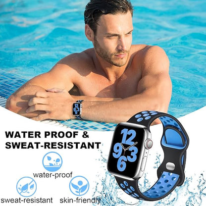 AIG Silicone Sport Band Compatible with Apple Watch 42mm - Black & Blue
