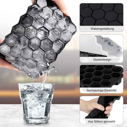 AIG Silicone Ice Cube Trays with Lids – 3 Pack Easy-Release Hexagon Ice Maker for Freezer, Reusable Food-Grade Ice Molds for Cocktail Bar, Whiskey, Iced Coffee & Home Kitchen (Black)
