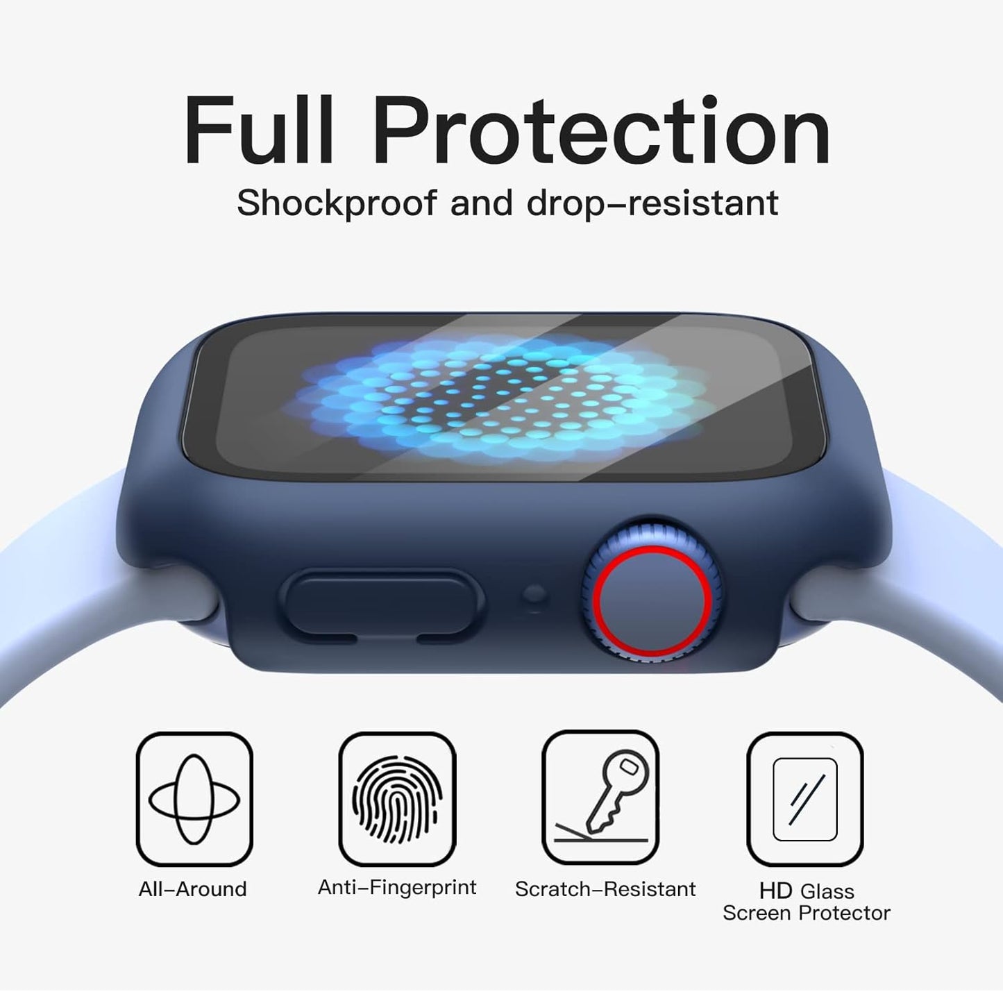 AIG Cover Case with Screen Protector for Apple Watch Series 9/8/7 (45mm) – All-Round Protective Case with Built-in Tempered Glass – High Sensitivity Touch – 2 Pack (Blue)