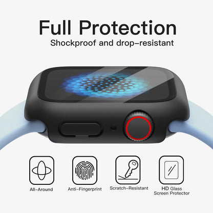 AIG Cover Case with Screen Protector for Apple Watch Series 9/8/7 (45mm) – All-Round Protective Case with Built-in Tempered Glass – High Sensitivity Touch – 2 Pack (Black)
