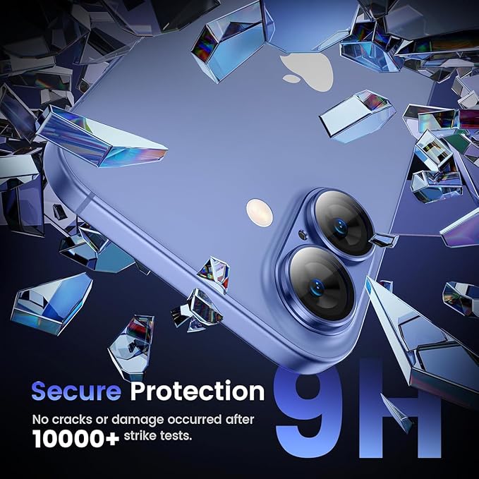 AIG Camera Lens Protector for iPhone 16 / 16 Plus – Tempered Glass with Metal Frame - Blue Joint