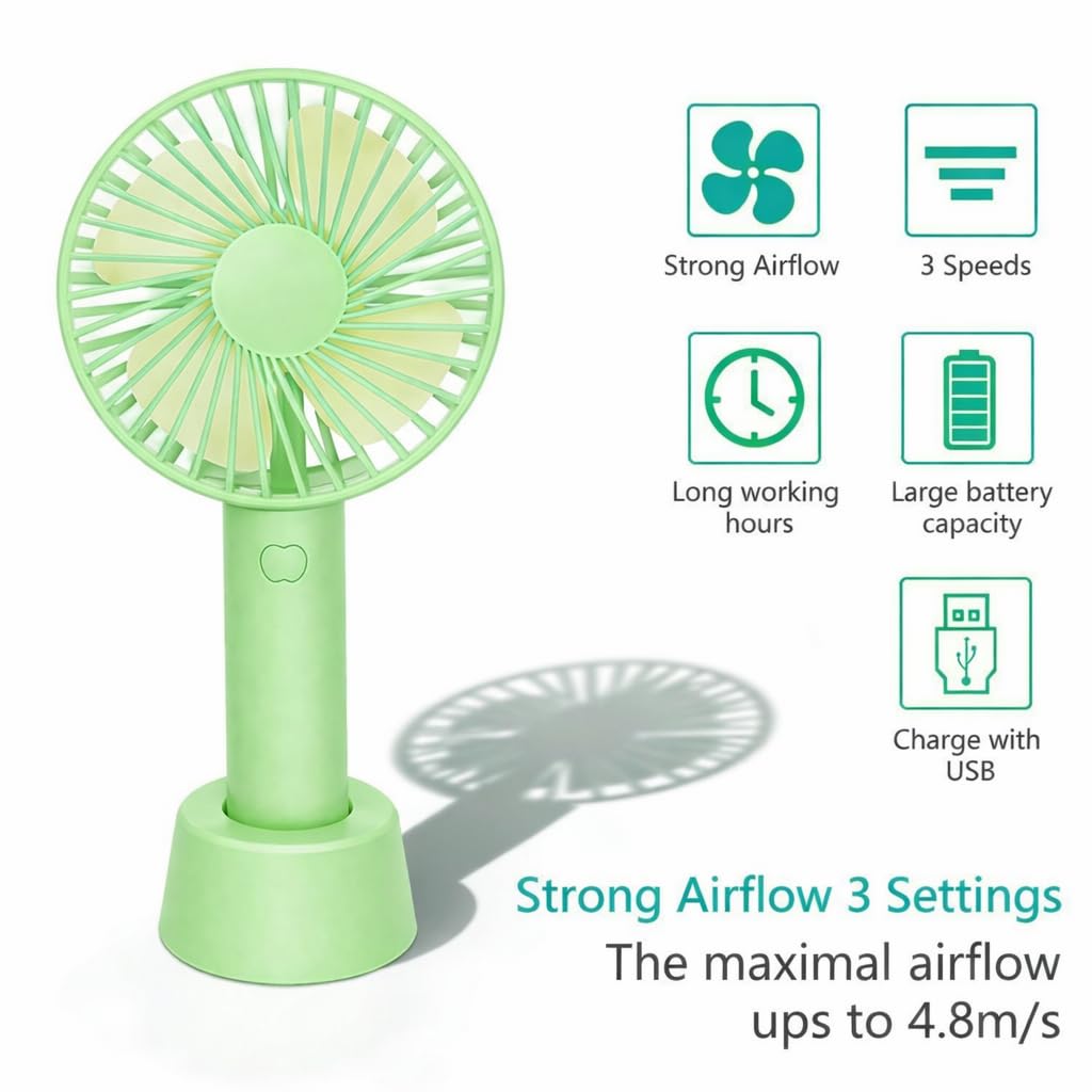 Rechargeable Mini Fan | USB Portable Handheld Cooling Fan with Stand, High Speed Personal Desk & Travel Fan