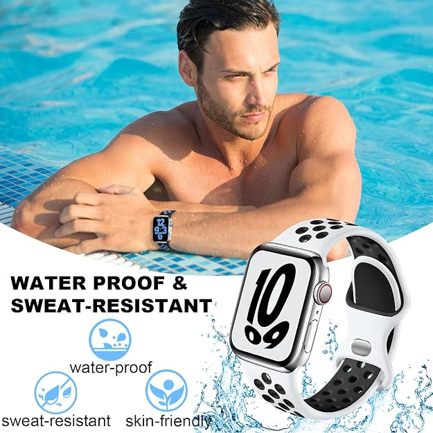 AIG Silicone Sport Band Compatible with Apple Watch 38mm - White & Black
