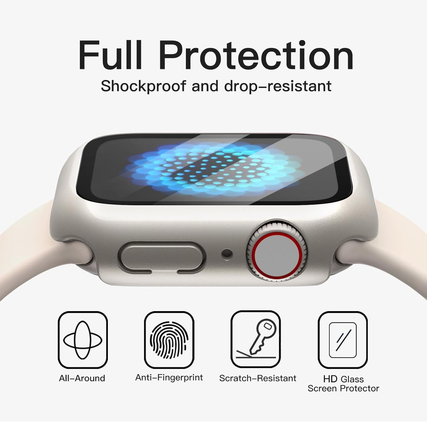 AIG Cover Case with Screen Protector for Apple Watch Series 9/8/7 (45mm) – All-Round Protective Case with Built-in Tempered Glass – High Sensitivity Touch – 2 Pack