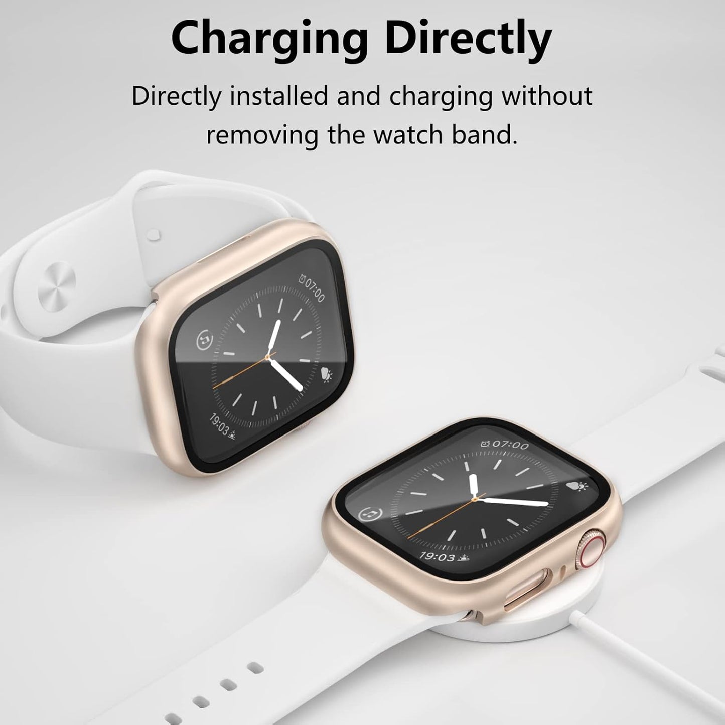 AIG Apple Watch 45mm Hard Case with Tempered Glass Screen Protector, Ultra-Thin Protective Cover for Series 9/8/7 - Clear+Black+Starlight (03 PACK)