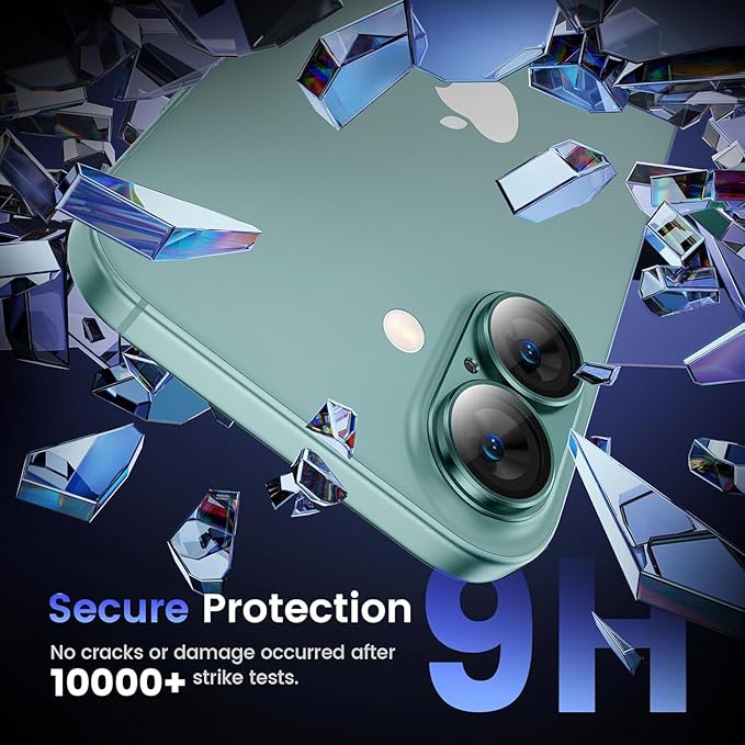 AIG Camera Lens Protector for iPhone 16 / 16 Plus – Tempered Glass with Metal Frame - Green Joint