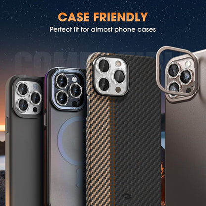 AIG Camera Lens Protector for iPhone 17 Pro/Pro Max –9H Tempered Glass with Diamond Metal Ring, Scratch Resistant, HD Clear (Titanium Grey Diamond)