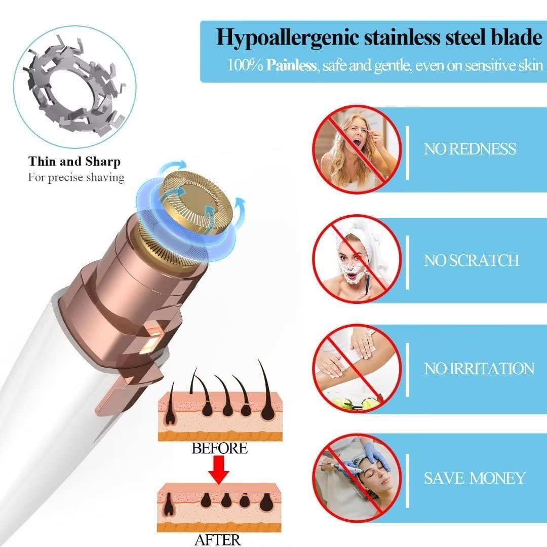 Eyebrow Trimmer for Women, 2 in 1 Rechargeable Facial Hair Remover with Replaceable Heads, Professional Painless Personal Hair Removal Eyebrow Razor with Indicator Lights, (White)