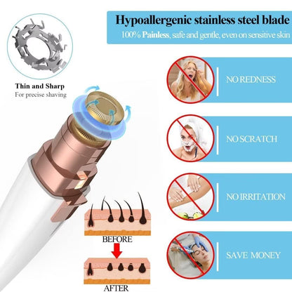 Eyebrow Trimmer for Women, 2 in 1 Rechargeable Facial Hair Remover with Replaceable Heads, Professional Painless Personal Hair Removal Eyebrow Razor with Indicator Lights, (White)