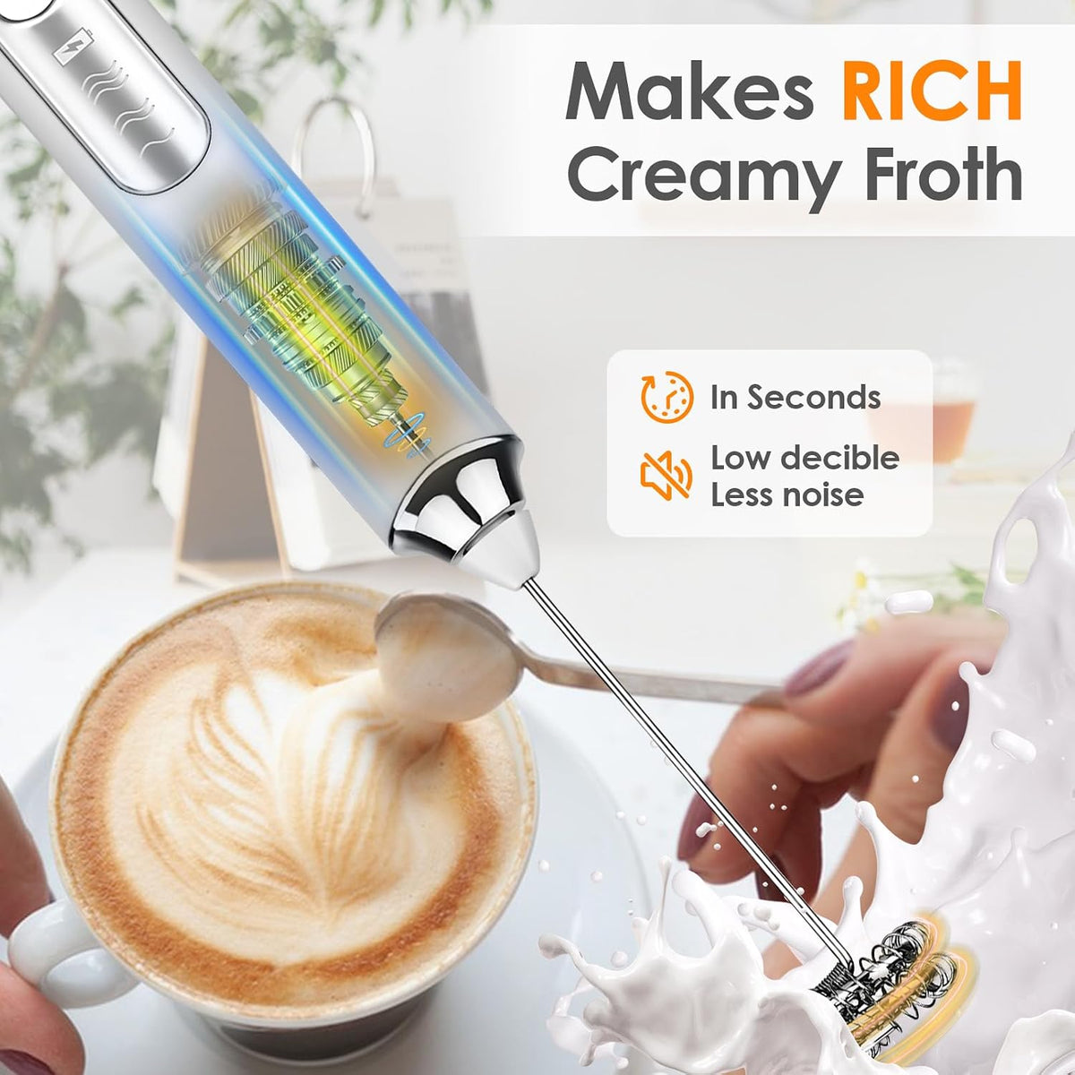 AIG Rechargeable Milk Frother & Coffee Whisk – Electric Handheld Coffee Mixer, Dual Spring Frothing Technology, Drink Mixer & Beater, Multi