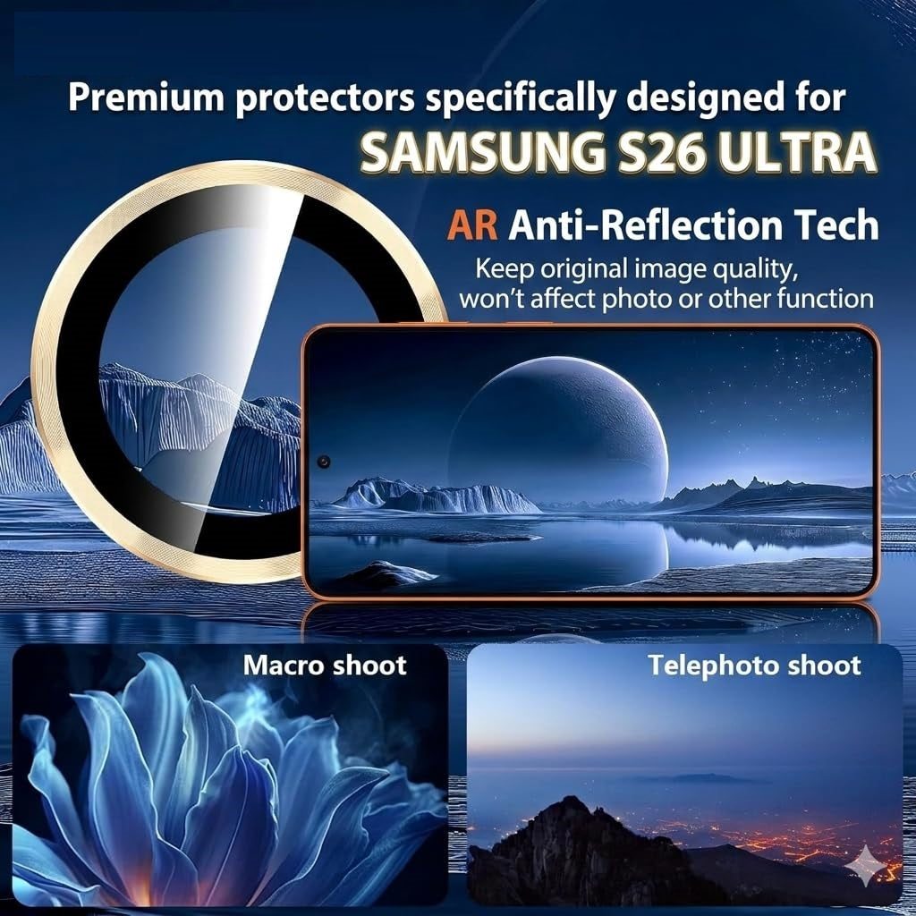 AIG 9H Camera Lens Protector for Samsung Galaxy S26 Ultra – AR/AF Coated, Scratch Resistant, UHD Clear, Pink Gold Ring
