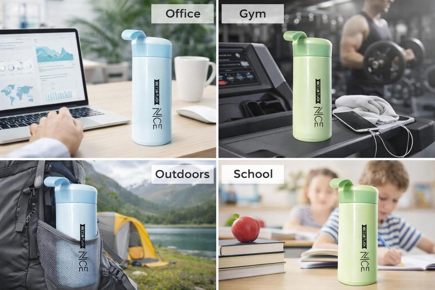 Stainless Steel Vacuum Insulated Water Bottle | Double Wall Leakproof Thermos Flask | Hot & Cold Water Bottle with Carry Handle | Reusable Travel Bottle for Office, Gym, School & Outdoor