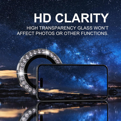 AIG Camera Lens Protector for iPhone 16/16 Plus – 9H Glass with Metal Ring – Black Diamond
