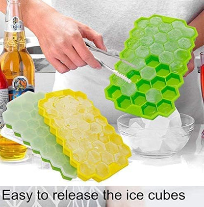 AIG Silicone Ice Cube Trays with Lids – 4 Pack Easy-Release Hexagon Ice Maker for Freezer, Reusable Food-Grade Ice Molds for Cocktail Bar, Whiskey, Iced Coffee & Home Kitchen (BLUE+PURPLE+GREEN+YELLOW)